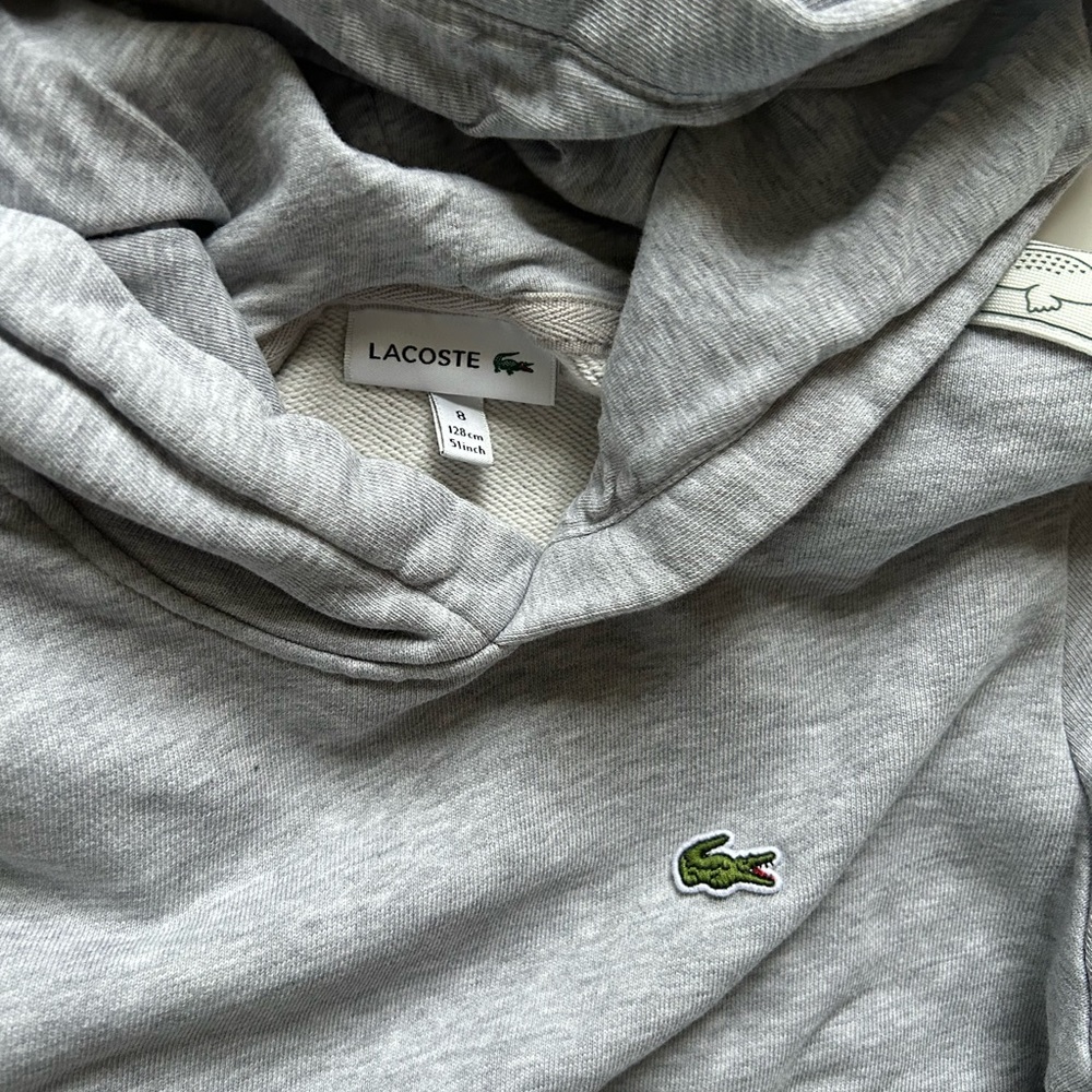 Lacoste Kids Light Gray Hoodie with Logo Accents 8 - Picture 2 of 3